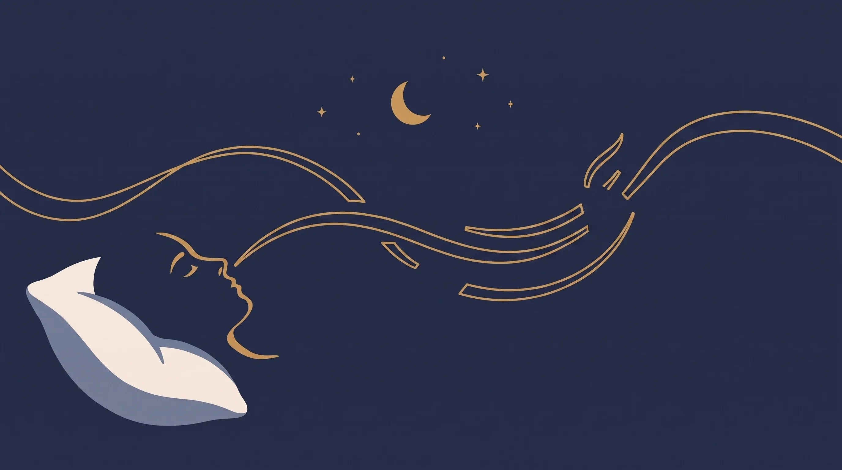 Ilustração de uma linha de sono atravessando a noite, interrompida várias vezes, com uma lua e estrelas ao fundo