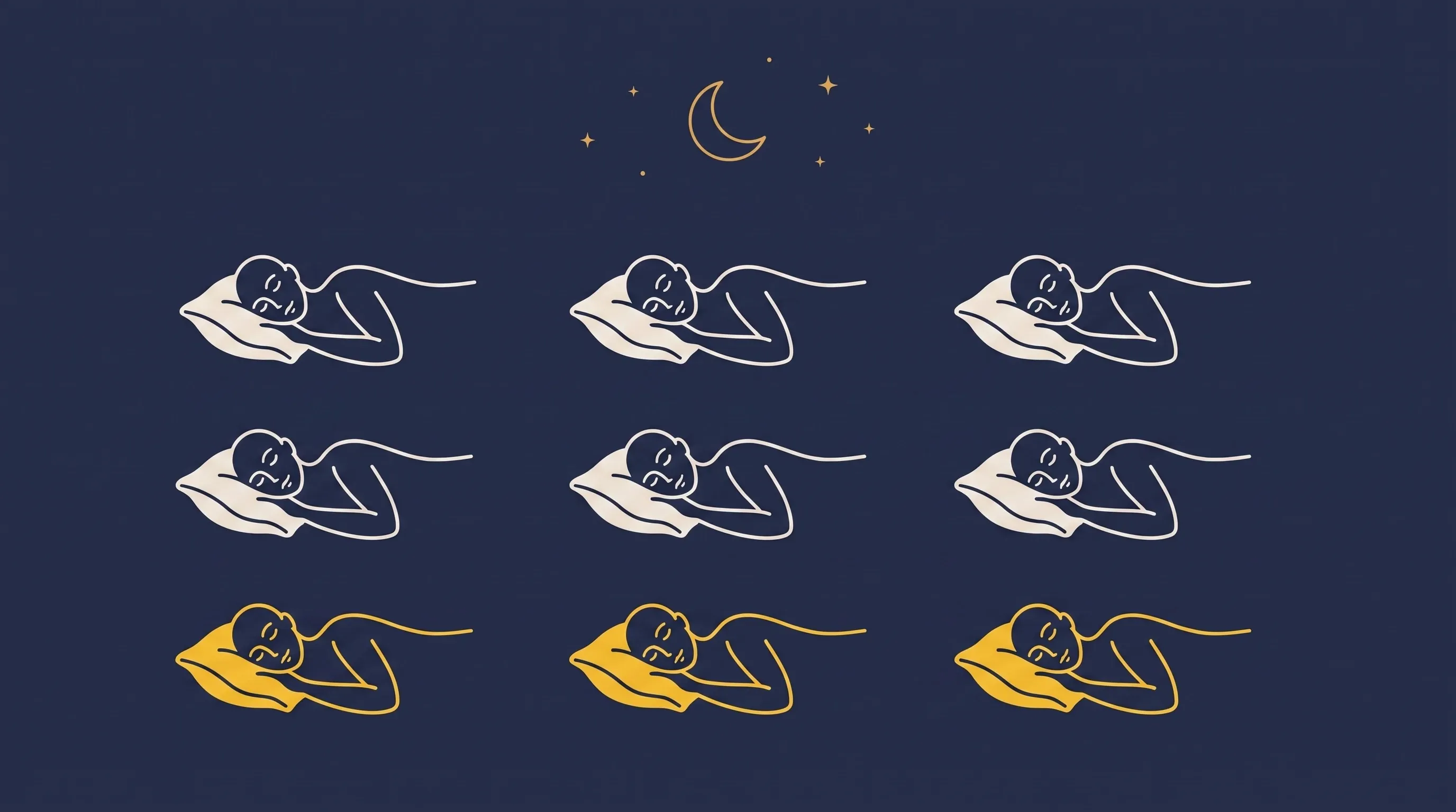 Ilustração de várias pessoas dormindo lado a lado, com parte delas destacada em dourado representando a parcela que tem apneia do sono