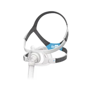 Máscara oronasal ResMed AirFit F40, que cobre boca e nariz sem subir até a testa
